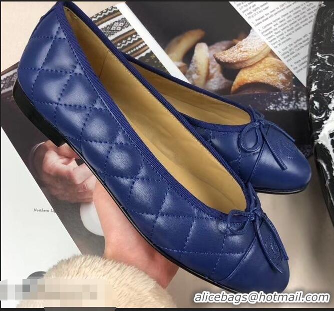 Fashion Discount Chanel Leather Classic Bow Ballerinas Flats G40338 Quilted Blue