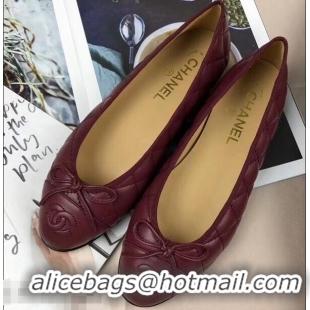 Imitation Classic Chanel Leather Classic Bow Ballerinas Flats G40339 Quilted Burgundy