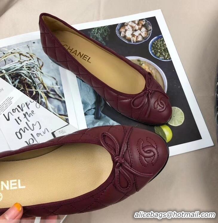 Imitation Classic Chanel Leather Classic Bow Ballerinas Flats G40339 Quilted Burgundy