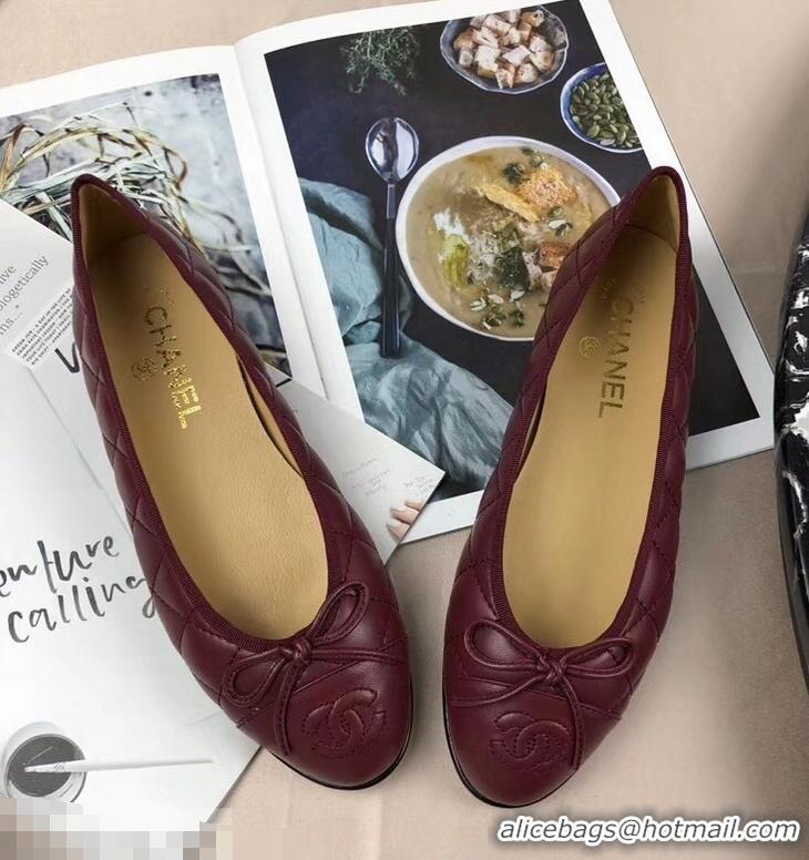 Imitation Classic Chanel Leather Classic Bow Ballerinas Flats G40339 Quilted Burgundy