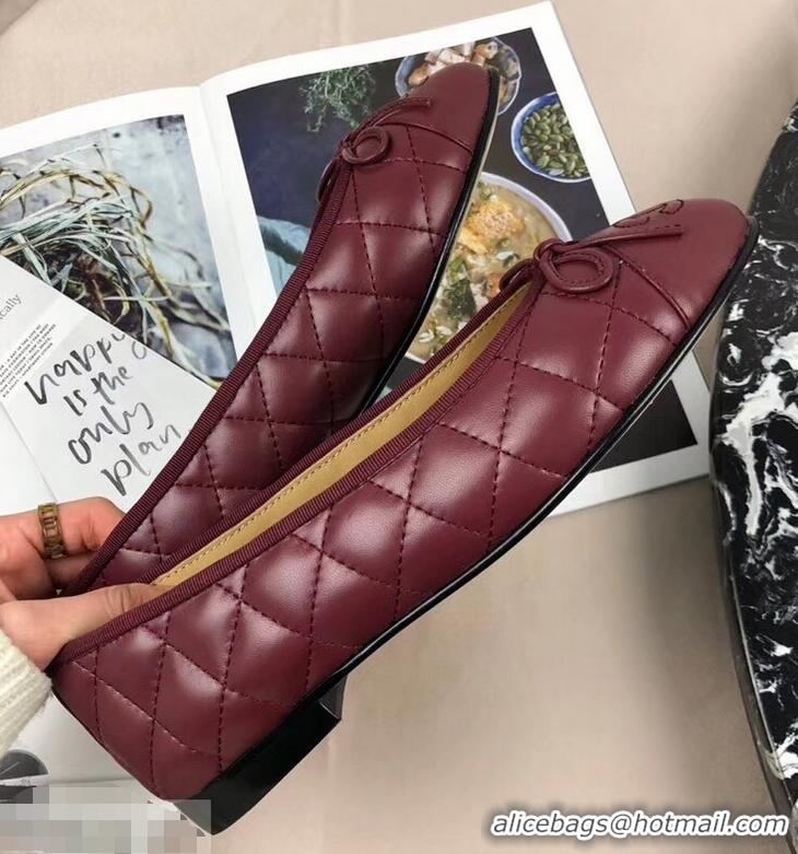 Imitation Classic Chanel Leather Classic Bow Ballerinas Flats G40339 Quilted Burgundy