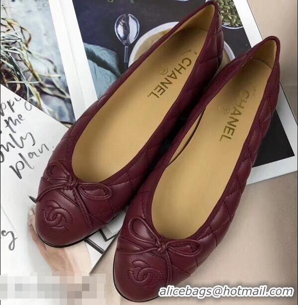 Imitation Classic Chanel Leather Classic Bow Ballerinas Flats G40339 Quilted Burgundy