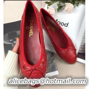 Classic Hot Sell Chanel Leather Classic Bow Ballerinas Flats G40340 Quilted Red