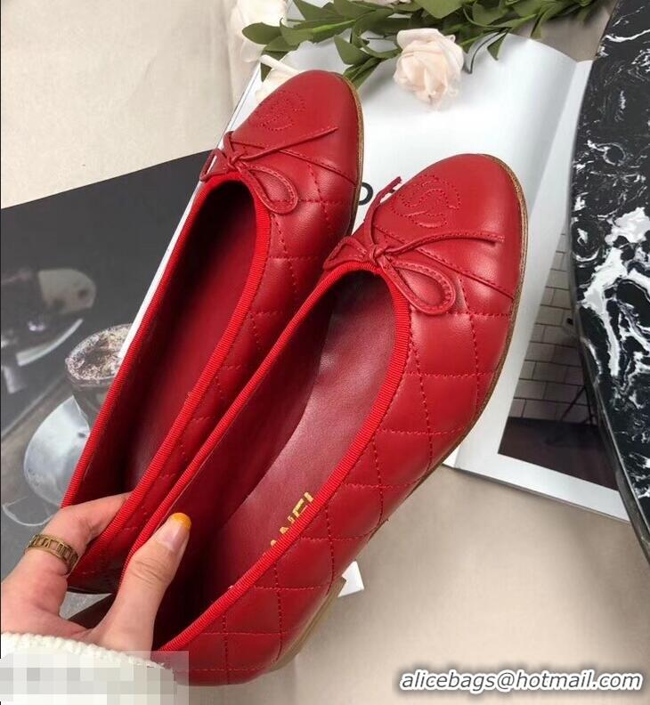 Classic Hot Sell Chanel Leather Classic Bow Ballerinas Flats G40340 Quilted Red