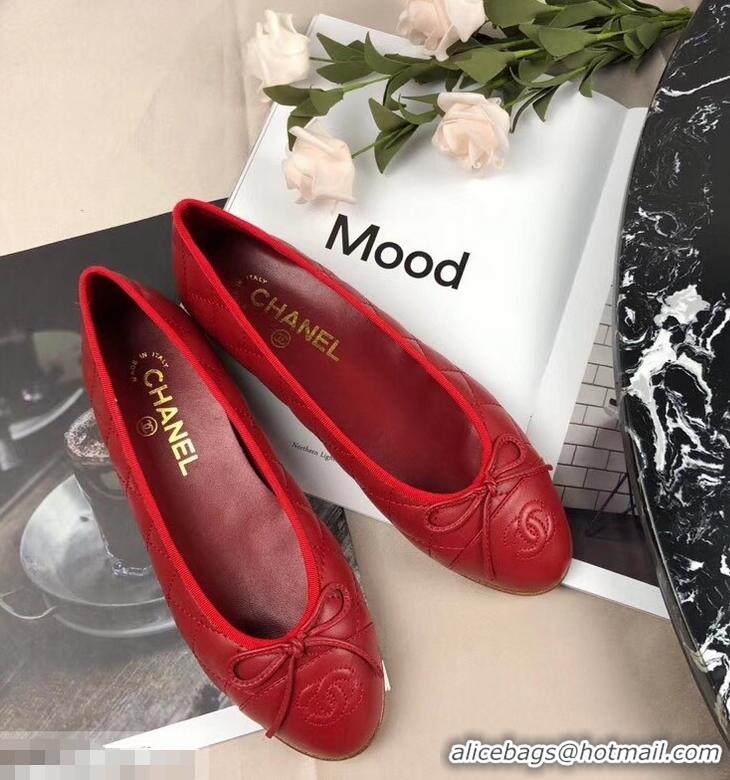 Classic Hot Sell Chanel Leather Classic Bow Ballerinas Flats G40340 Quilted Red