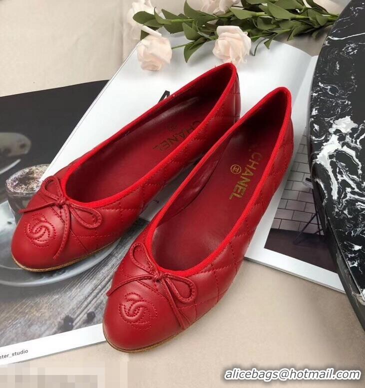 Classic Hot Sell Chanel Leather Classic Bow Ballerinas Flats G40340 Quilted Red