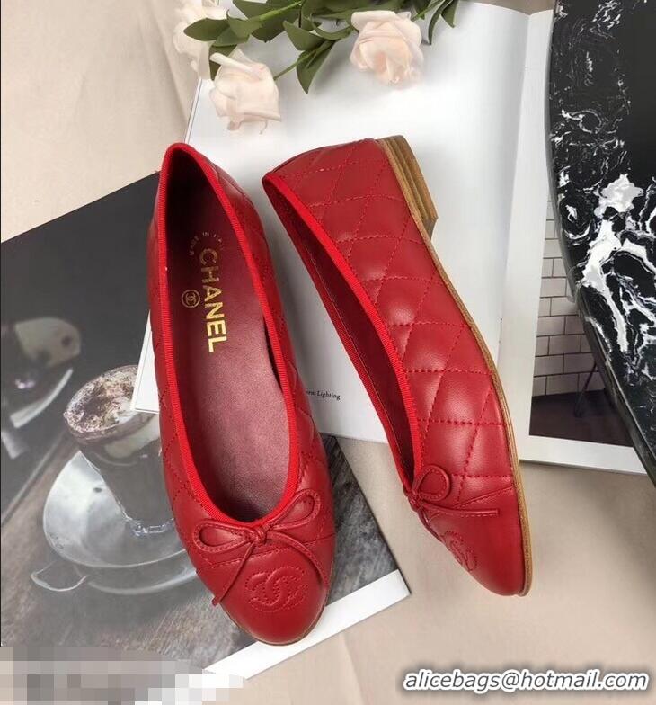 Classic Hot Sell Chanel Leather Classic Bow Ballerinas Flats G40340 Quilted Red