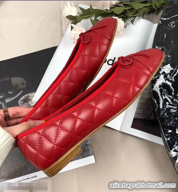 Classic Hot Sell Chanel Leather Classic Bow Ballerinas Flats G40340 Quilted Red