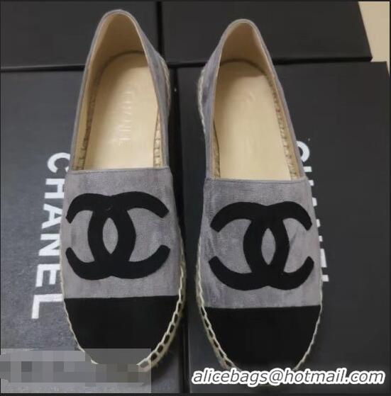 Buy Classic Chanel Suede CC Logo Espadrilles G40405 Gray/Black 01