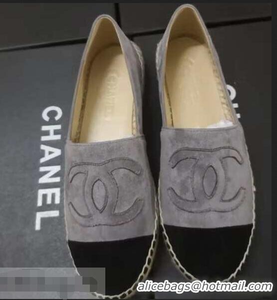 Classic Faux Chanel Suede CC Logo Espadrilles G40406 Gray/Black 02