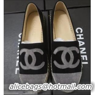 Ladies Cheapest Chanel Suede CC Logo Espadrilles G40407 Black/Gray