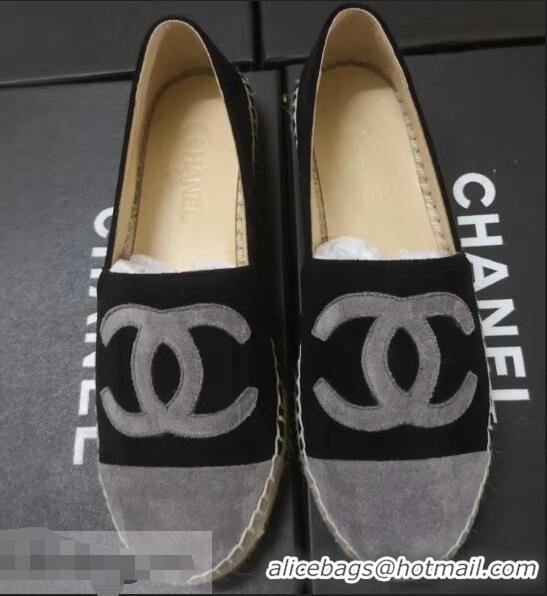 Ladies Cheapest Chanel Suede CC Logo Espadrilles G40407 Black/Gray