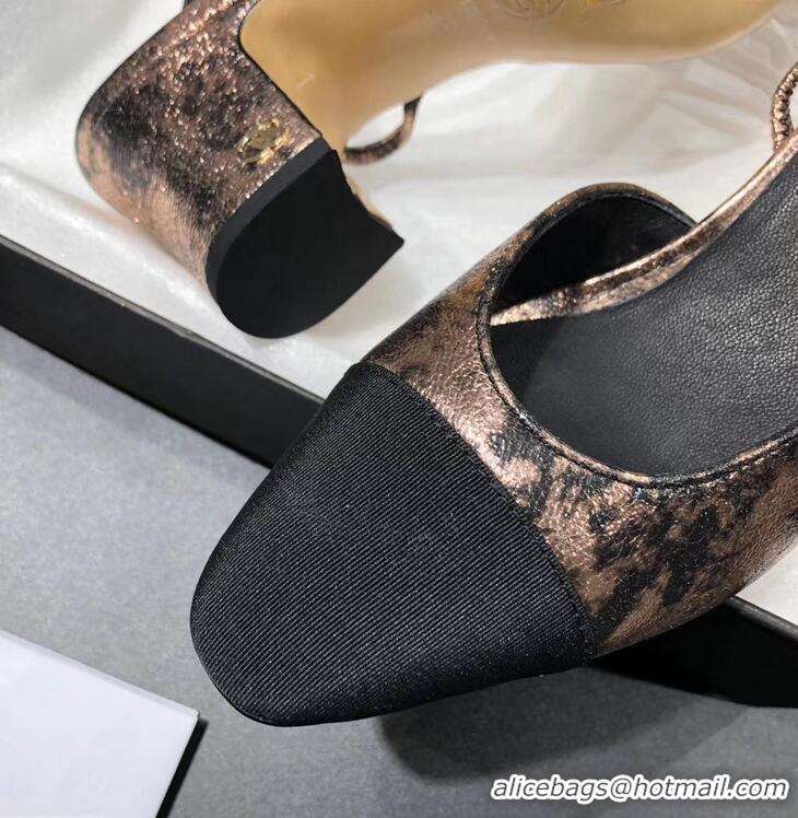 New Design Chanel Heel 6.5cm Slingbacks G31318 Laminated Bronze/Grosgrain Black 2019