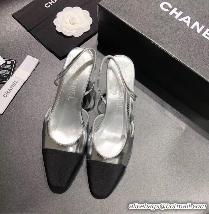 Latest Styles Chanel Heel 6.5cm Slingbacks G31318 Silver/Grosgrain Black 2019