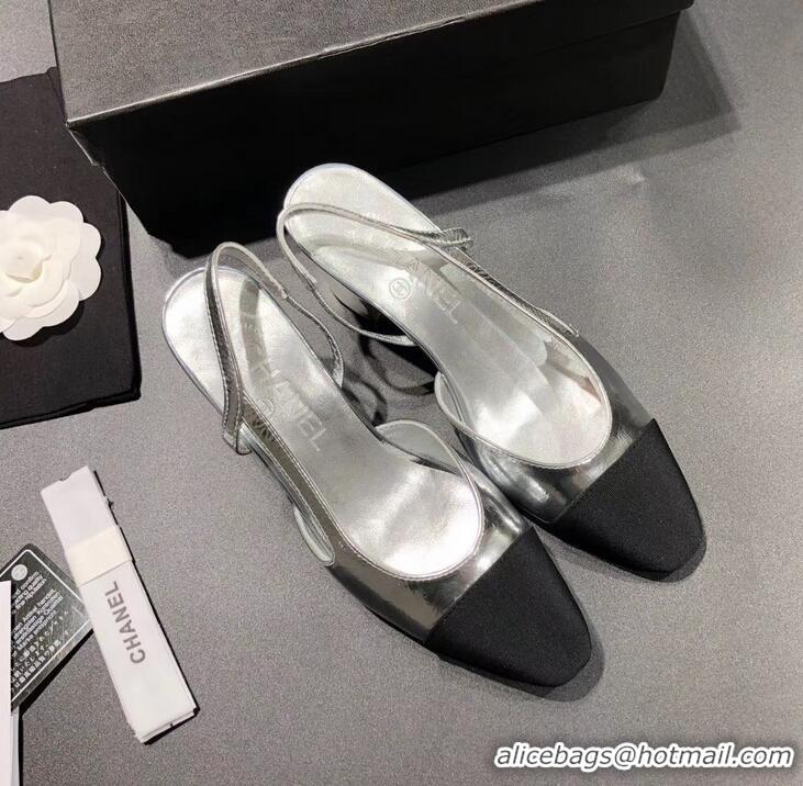 Latest Styles Chanel Heel 6.5cm Slingbacks G31318 Silver/Grosgrain Black 2019