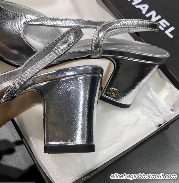 Latest Styles Chanel Heel 6.5cm Slingbacks G31318 Silver/Grosgrain Black 2019