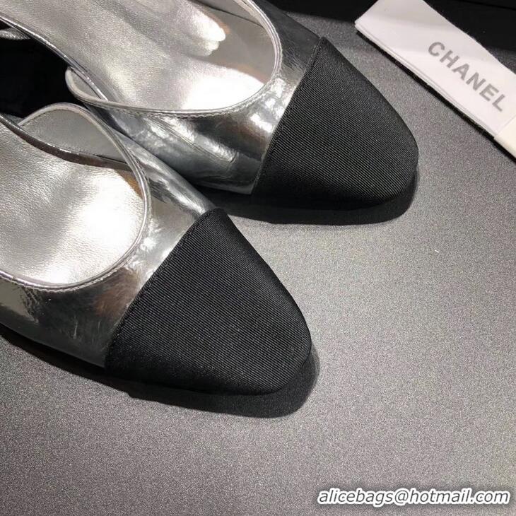 Latest Styles Chanel Heel 6.5cm Slingbacks G31318 Silver/Grosgrain Black 2019