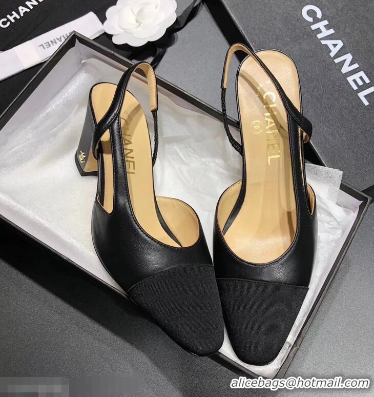 Hot Sale Chanel Heel 6.5cm Slingbacks G31318 Black/Grosgrain 2019