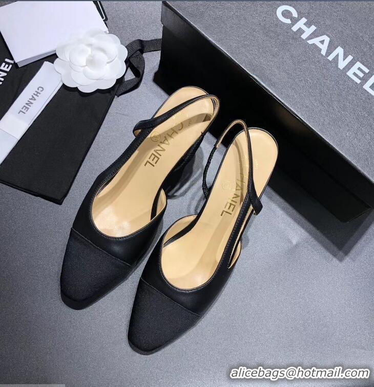 Hot Sale Chanel Heel 6.5cm Slingbacks G31318 Black/Grosgrain 2019