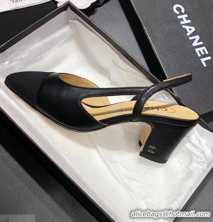 Hot Sale Chanel Heel 6.5cm Slingbacks G31318 Black/Grosgrain 2019