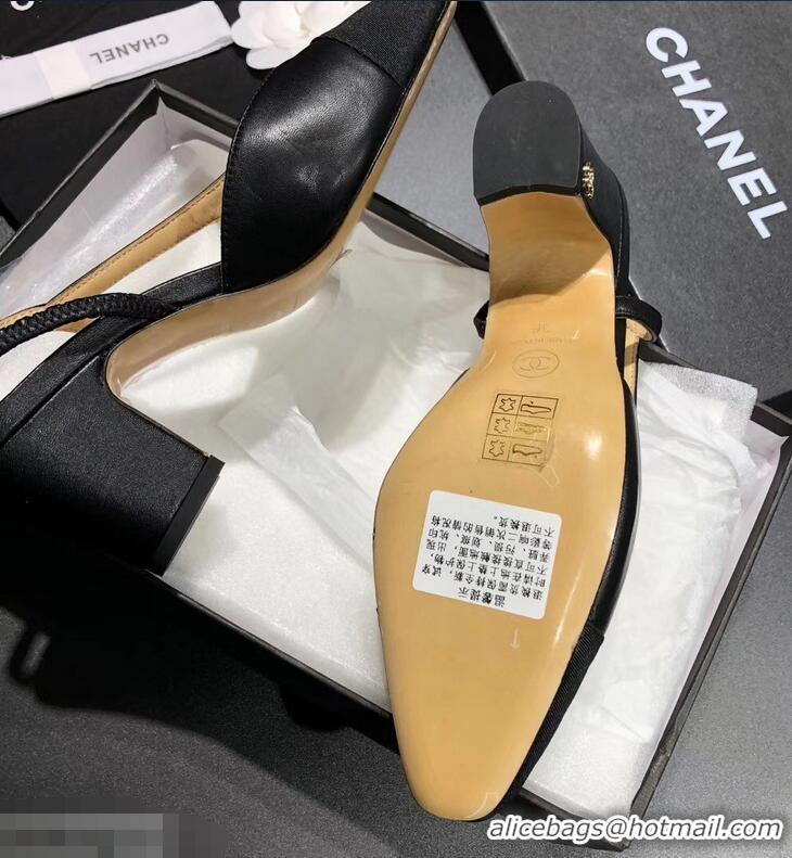 Hot Sale Chanel Heel 6.5cm Slingbacks G31318 Black/Grosgrain 2019