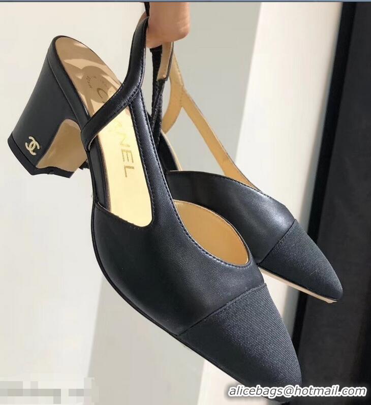 Hot Sale Chanel Heel 6.5cm Slingbacks G31318 Black/Grosgrain 2019