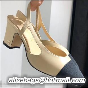 New Fashion Chanel Heel 6.5cm Slingbacks G31318 Beige/Grosgrain Black 2019