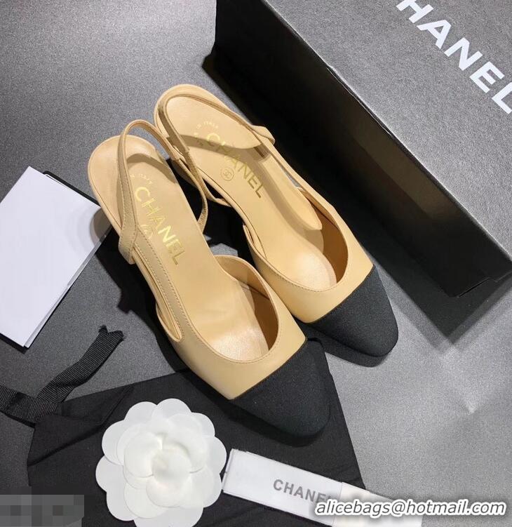 New Fashion Chanel Heel 6.5cm Slingbacks G31318 Beige/Grosgrain Black 2019