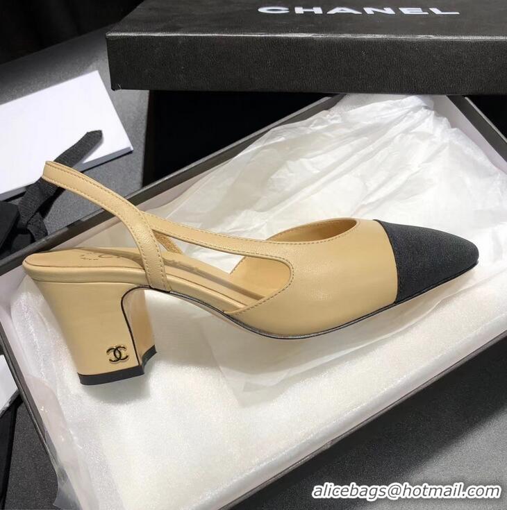 New Fashion Chanel Heel 6.5cm Slingbacks G31318 Beige/Grosgrain Black 2019