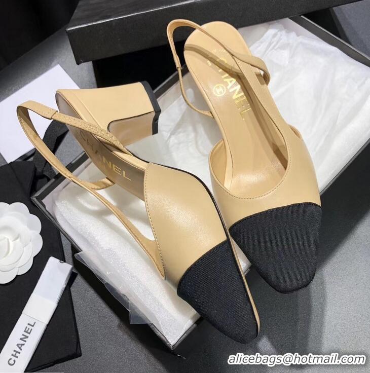 New Fashion Chanel Heel 6.5cm Slingbacks G31318 Beige/Grosgrain Black 2019