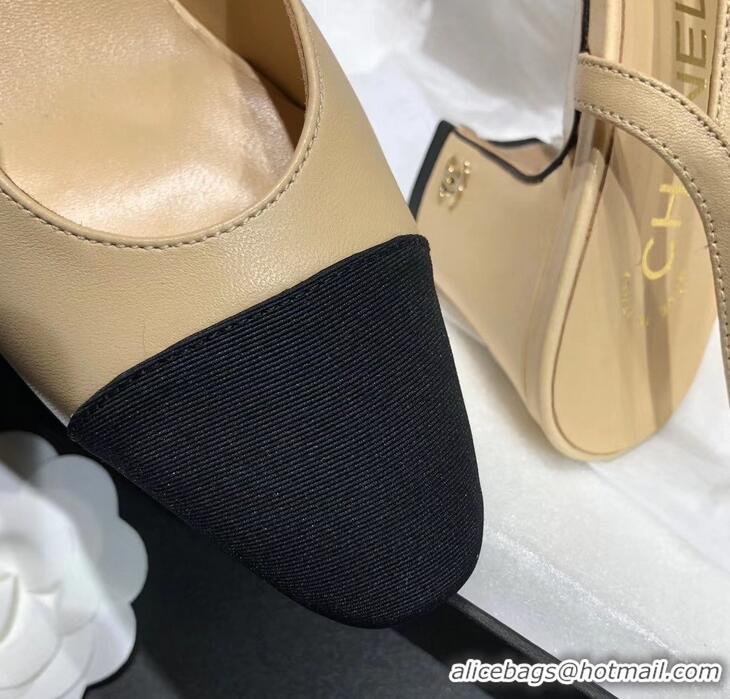 New Fashion Chanel Heel 6.5cm Slingbacks G31318 Beige/Grosgrain Black 2019