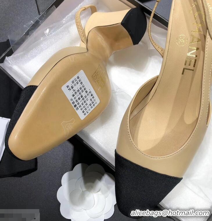 New Fashion Chanel Heel 6.5cm Slingbacks G31318 Beige/Grosgrain Black 2019