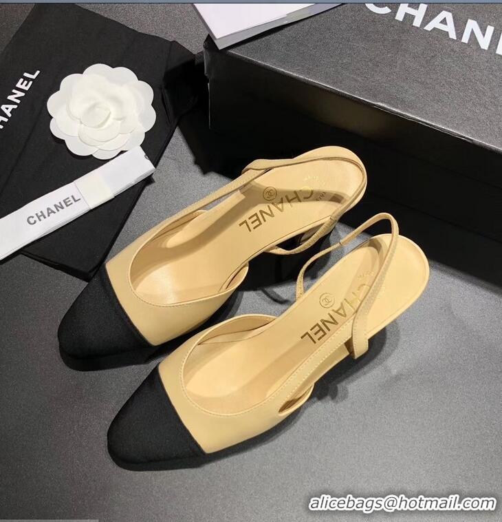 New Fashion Chanel Heel 6.5cm Slingbacks G31318 Beige/Grosgrain Black 2019