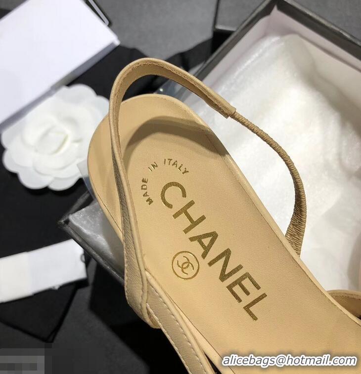 New Fashion Chanel Heel 6.5cm Slingbacks G31318 Beige/Grosgrain Black 2019