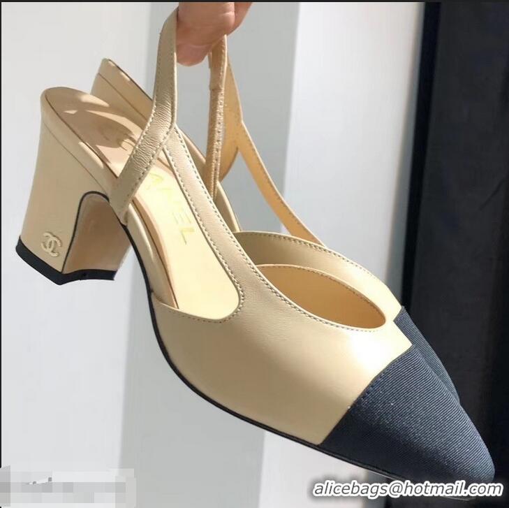 New Fashion Chanel Heel 6.5cm Slingbacks G31318 Beige/Grosgrain Black 2019