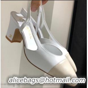 New Cheap Chanel Heel 6.5cm Slingbacks G31318 White/Ivory 2019