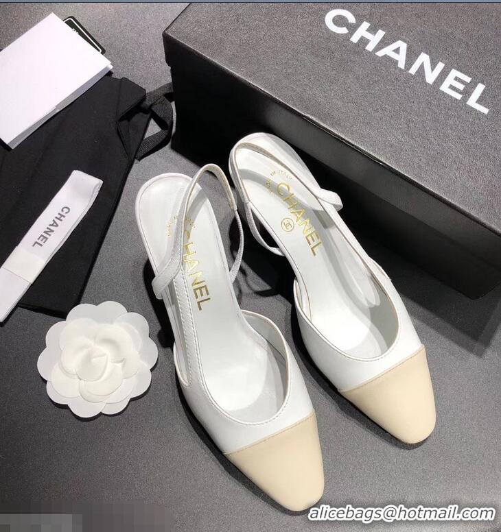 New Cheap Chanel Heel 6.5cm Slingbacks G31318 White/Ivory 2019