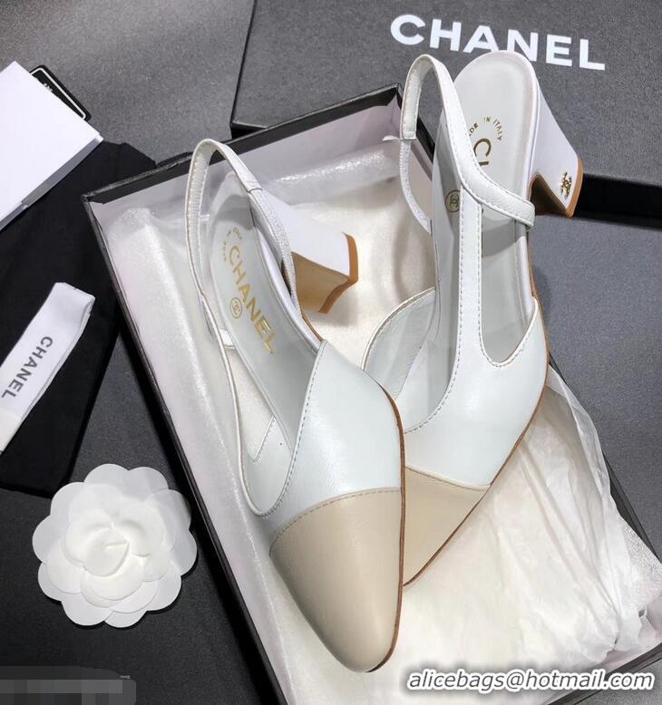 New Cheap Chanel Heel 6.5cm Slingbacks G31318 White/Ivory 2019