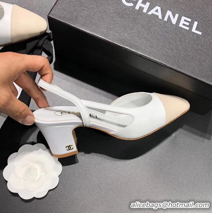 New Cheap Chanel Heel 6.5cm Slingbacks G31318 White/Ivory 2019