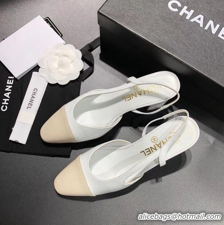 New Cheap Chanel Heel 6.5cm Slingbacks G31318 White/Ivory 2019