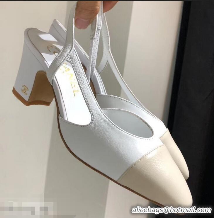 New Cheap Chanel Heel 6.5cm Slingbacks G31318 White/Ivory 2019