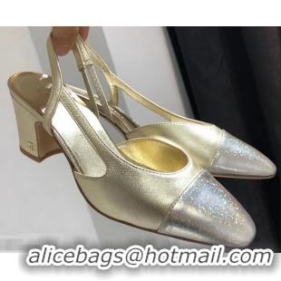 New Style Chanel Heel 6.5cm Slingbacks G31318 Gold/Silver 2019