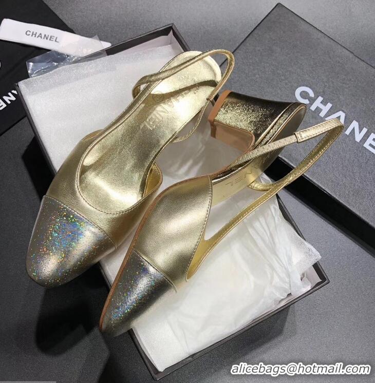 New Style Chanel Heel 6.5cm Slingbacks G31318 Gold/Silver 2019