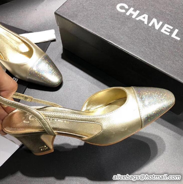 New Style Chanel Heel 6.5cm Slingbacks G31318 Gold/Silver 2019