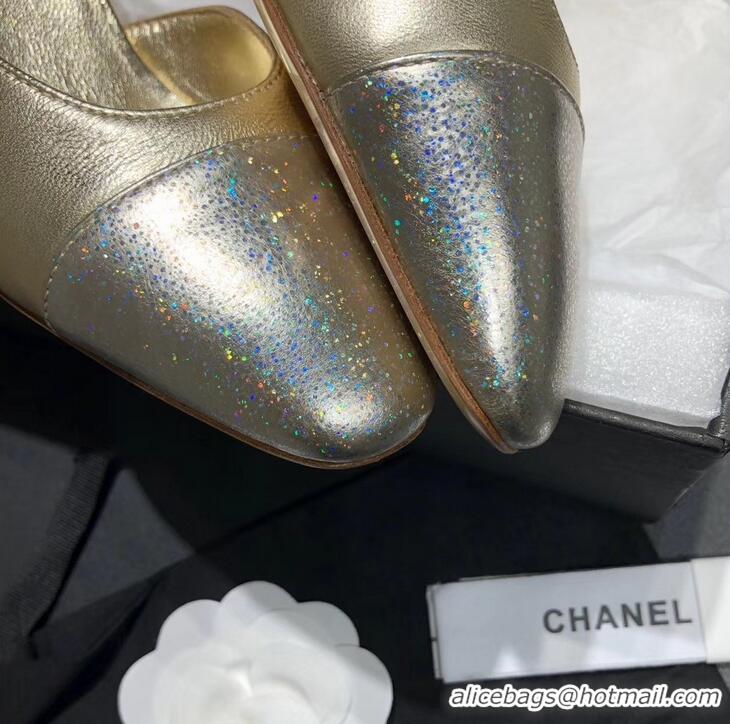 New Style Chanel Heel 6.5cm Slingbacks G31318 Gold/Silver 2019