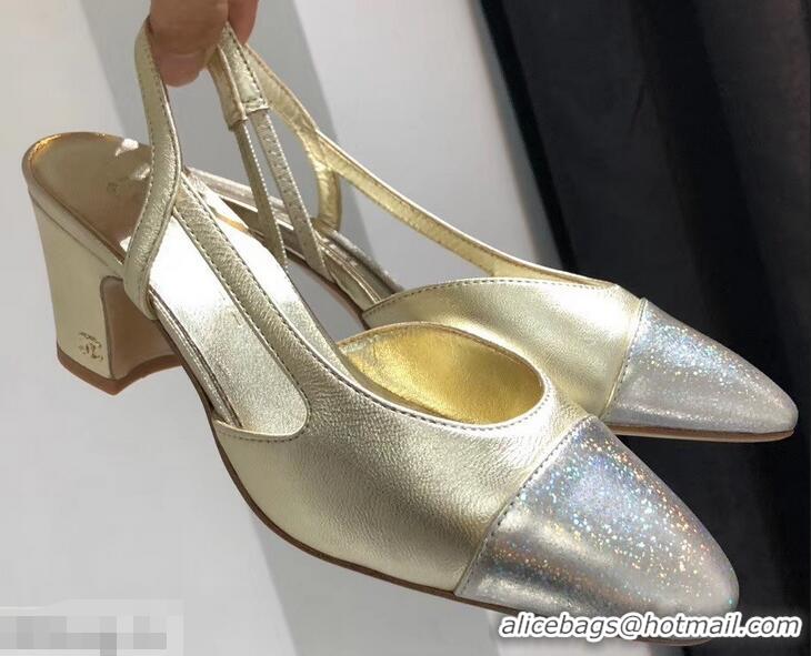 New Style Chanel Heel 6.5cm Slingbacks G31318 Gold/Silver 2019