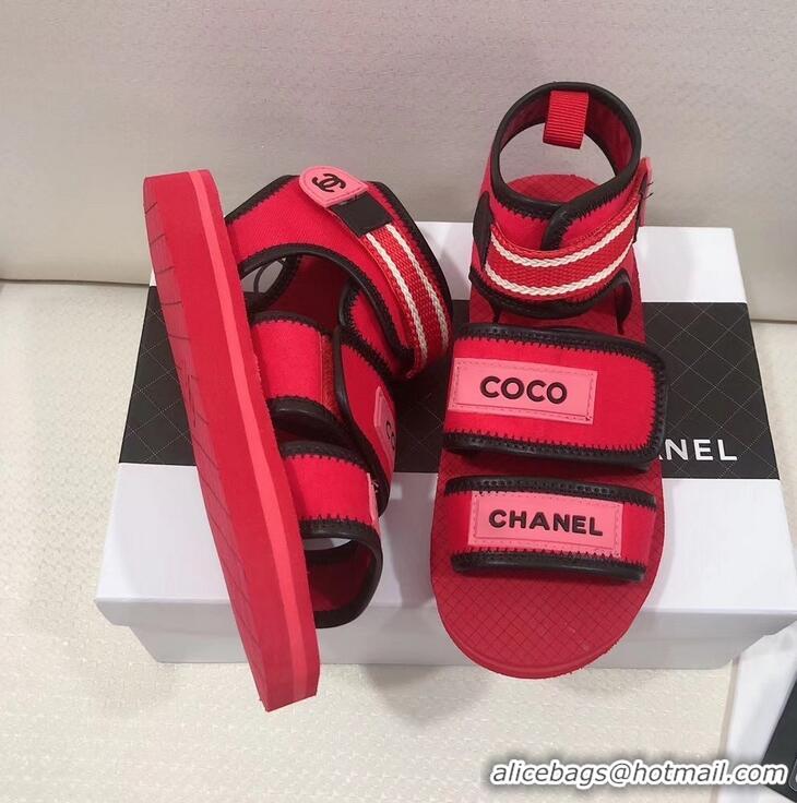 New Classic Chanel Coco Logo Fabric Sandals G34727 Red/Fuchsia 2019