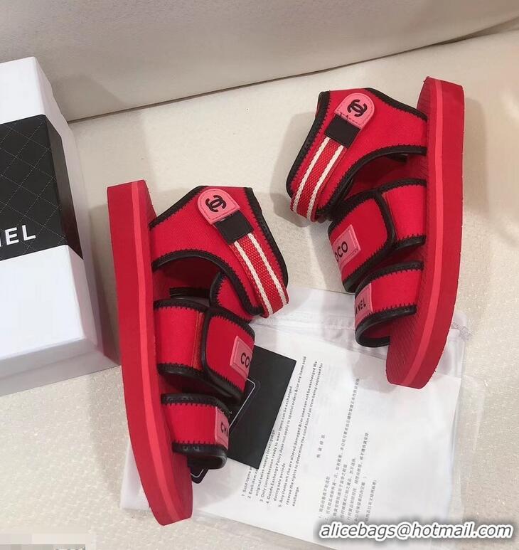 New Classic Chanel Coco Logo Fabric Sandals G34727 Red/Fuchsia 2019