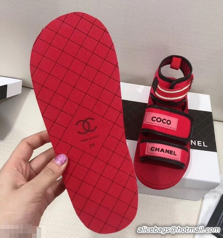 New Classic Chanel Coco Logo Fabric Sandals G34727 Red/Fuchsia 2019