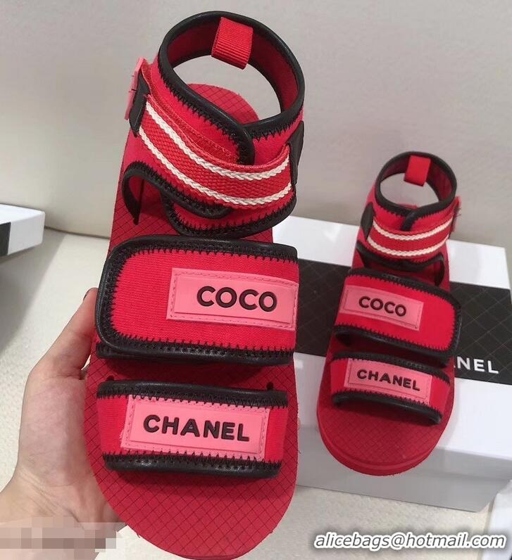 New Classic Chanel Coco Logo Fabric Sandals G34727 Red/Fuchsia 2019